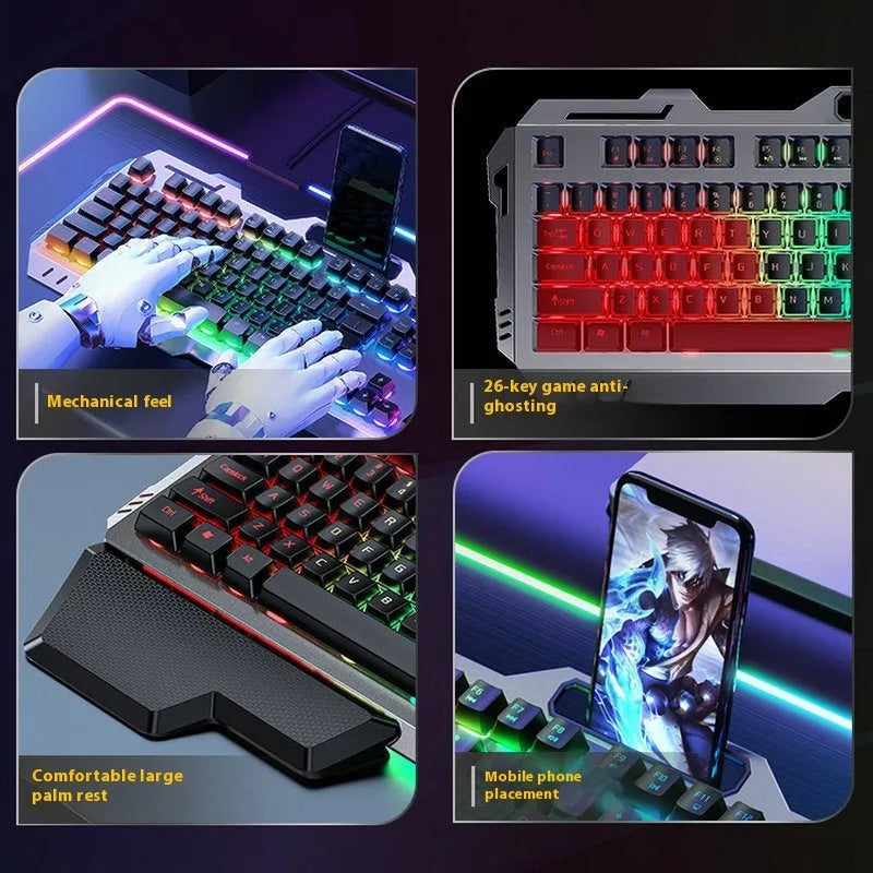 Aluminium mechanical-feel keyboard with control knob in silver black or metal grey colour with RGB lighting