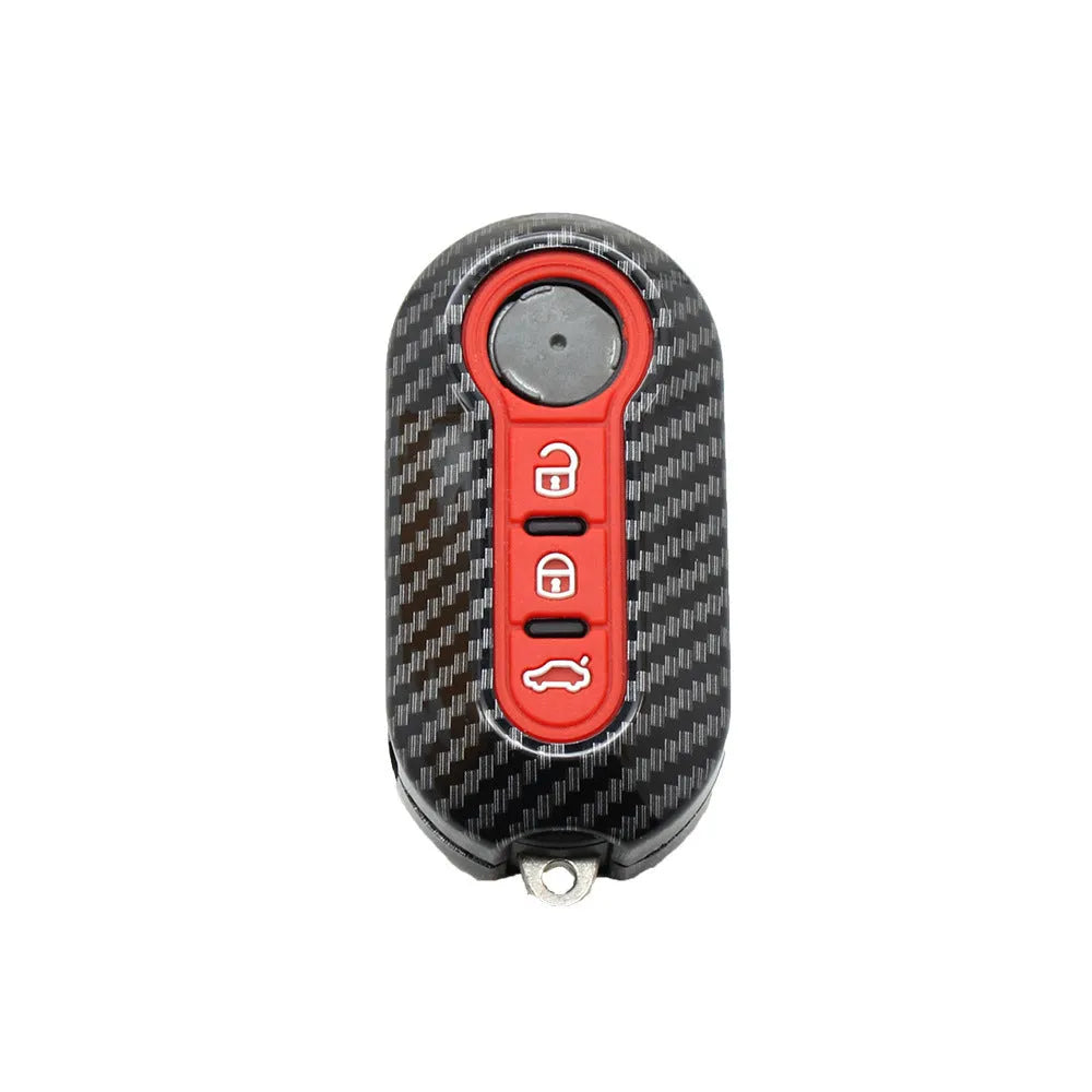 Fiat 500 carbon fibre key shell case in black, red, and dark blue colours for Boyue Ottimo Viaggio models