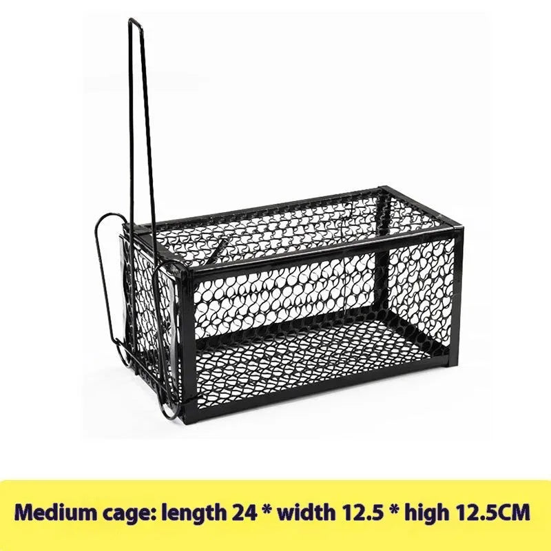 Automatic mouse cage trap in small, medium and large sizes with metal and plastic construction