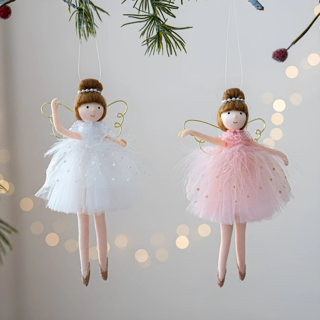 Pink and white cloth plush ballet angel doll ornament with modern minimalist design