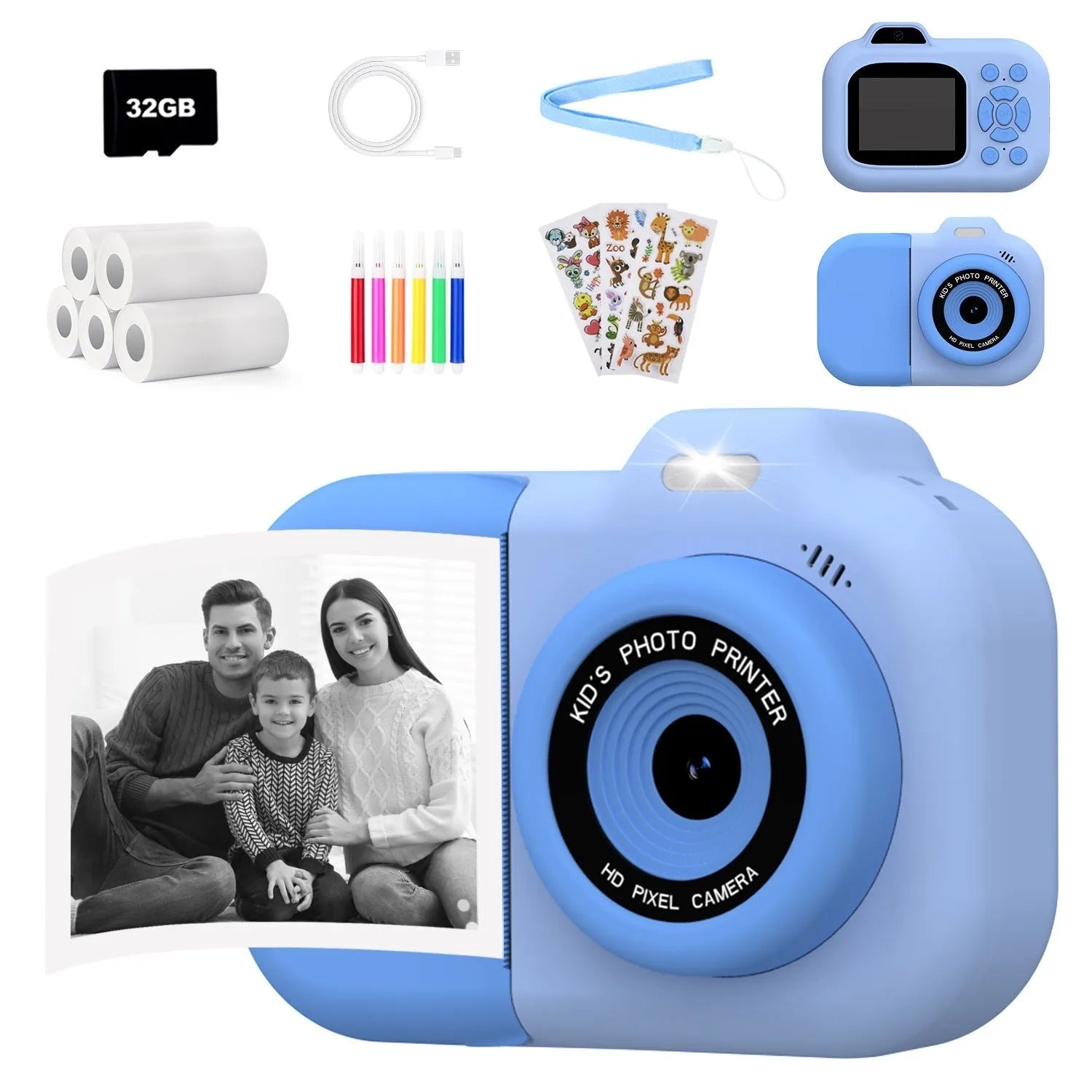 Children's digital camera toy in pink, blue or purple colours with video recording and photography functions
