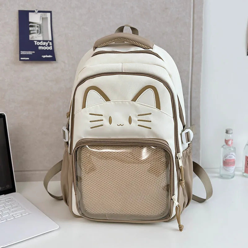 Korean cartoon animation style backpack in two sizes with curved shoulder straps.