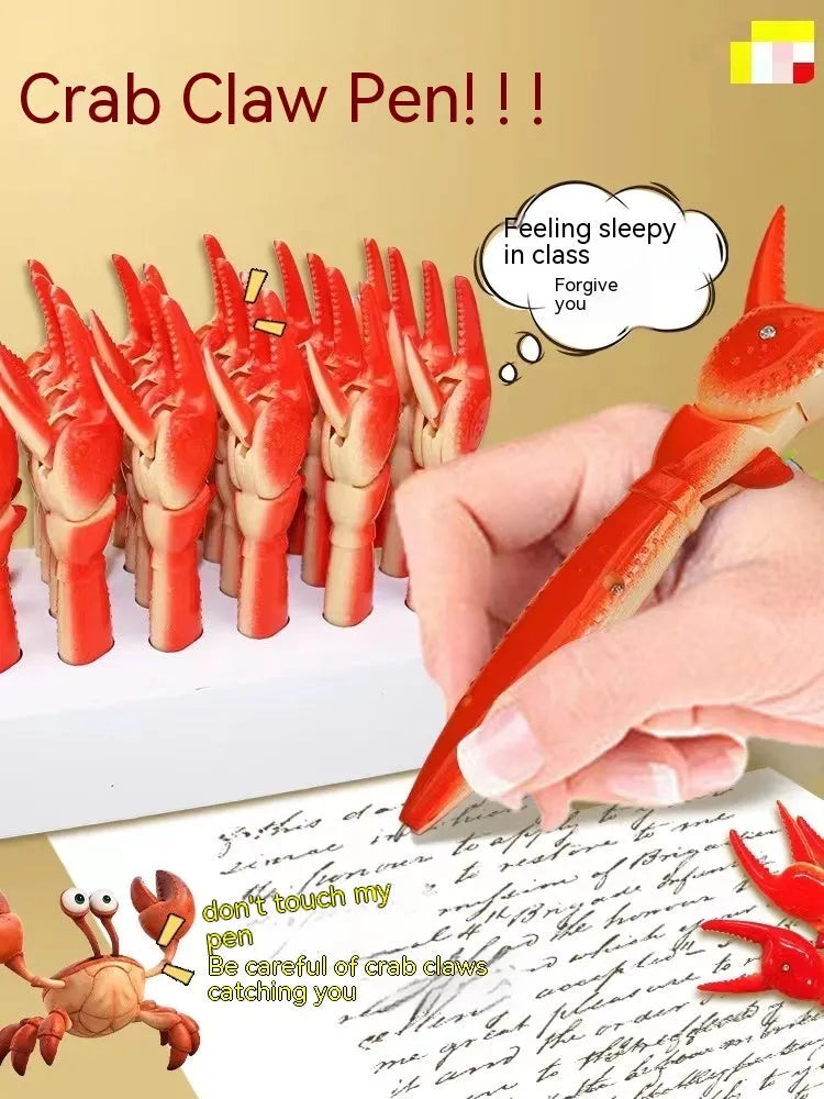 Crab-shaped ballpoint pen with pressing can clip mechanism for playable fun