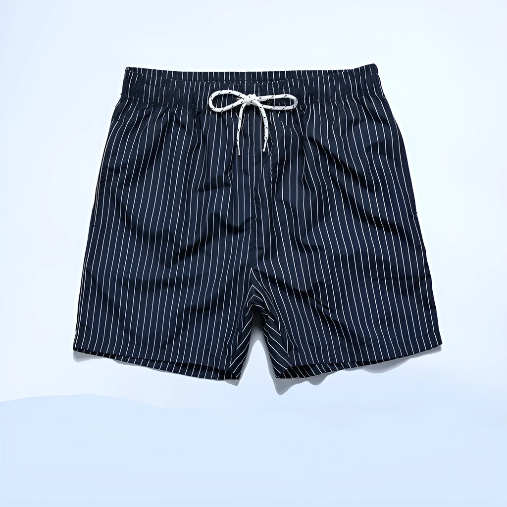 Men's striped beach shorts with straight legs and triangle lining in polyester fibre blend fabric