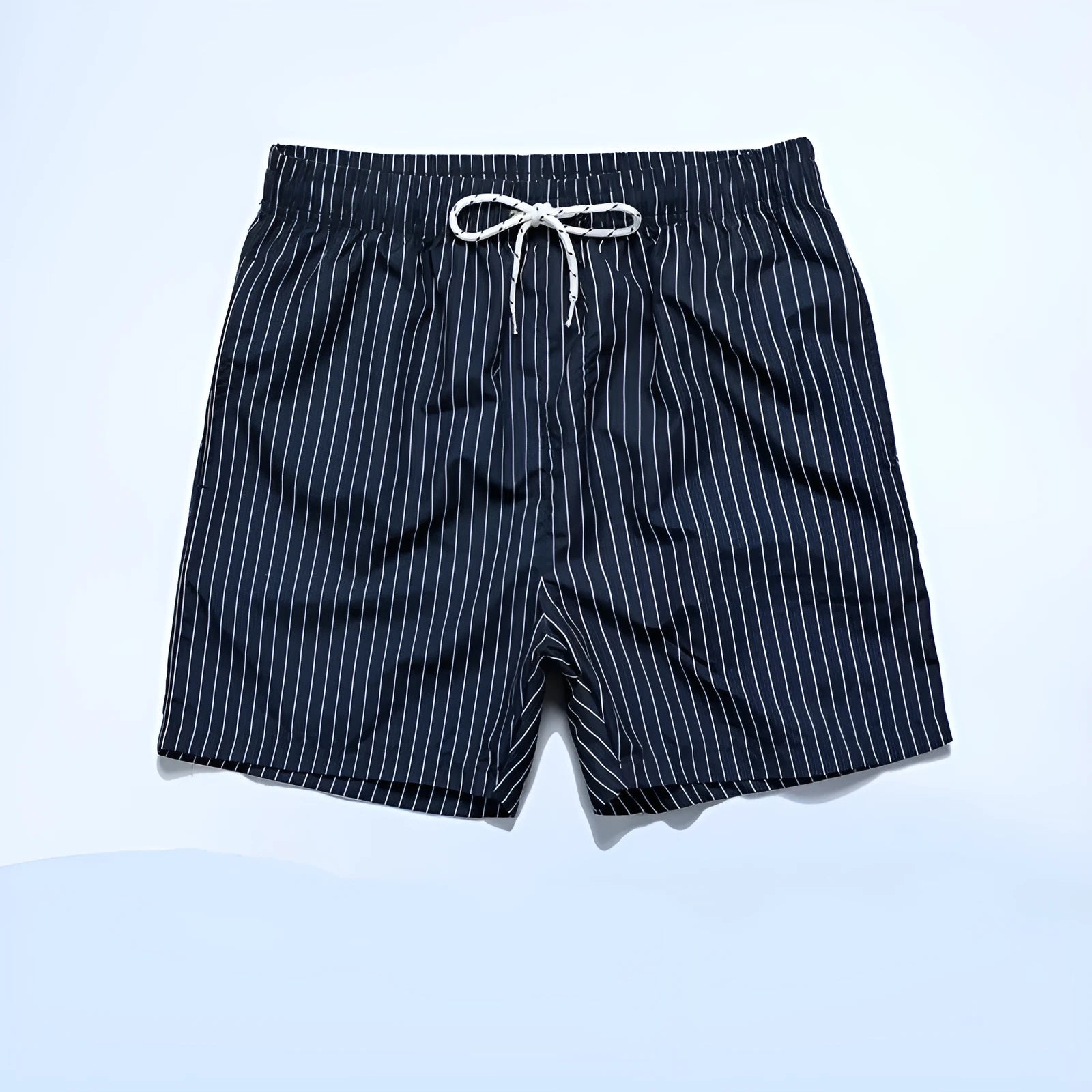 Men's striped beach shorts with straight legs and triangle lining in polyester fibre blend fabric