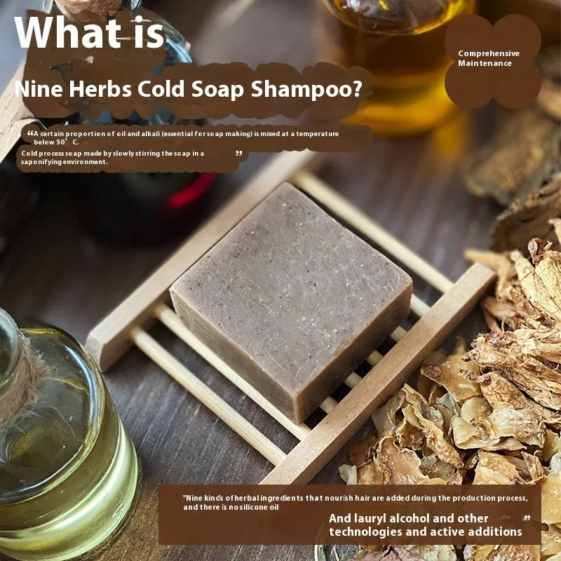 A single 72g bar of nine grass cold process shampoo soap, silicone oil-free.