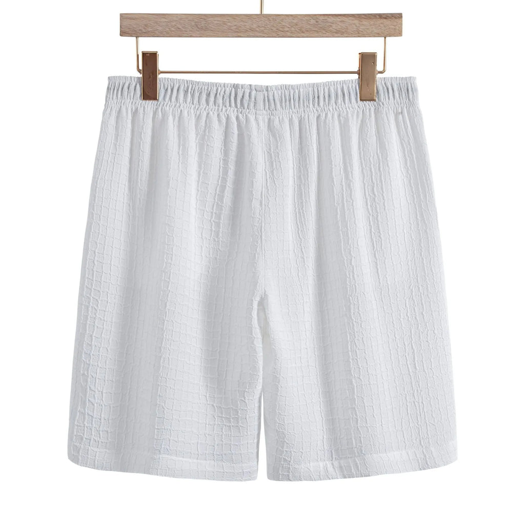 Men's casual cotton blend jacquard short sleeve shirt and matching shorts set in black or white