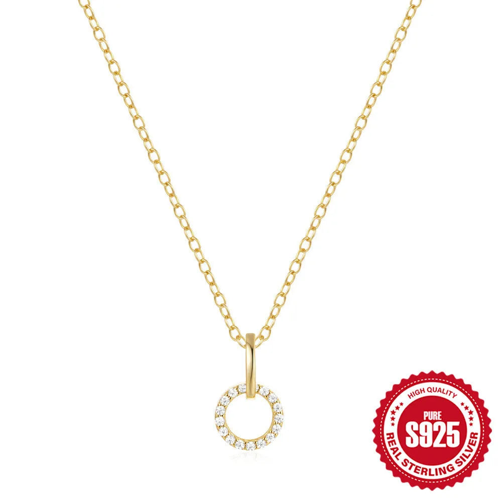 Gold-colour sterling silver clavicle chain necklace with geometric zircon pendant on adjustable 21-50cm chain