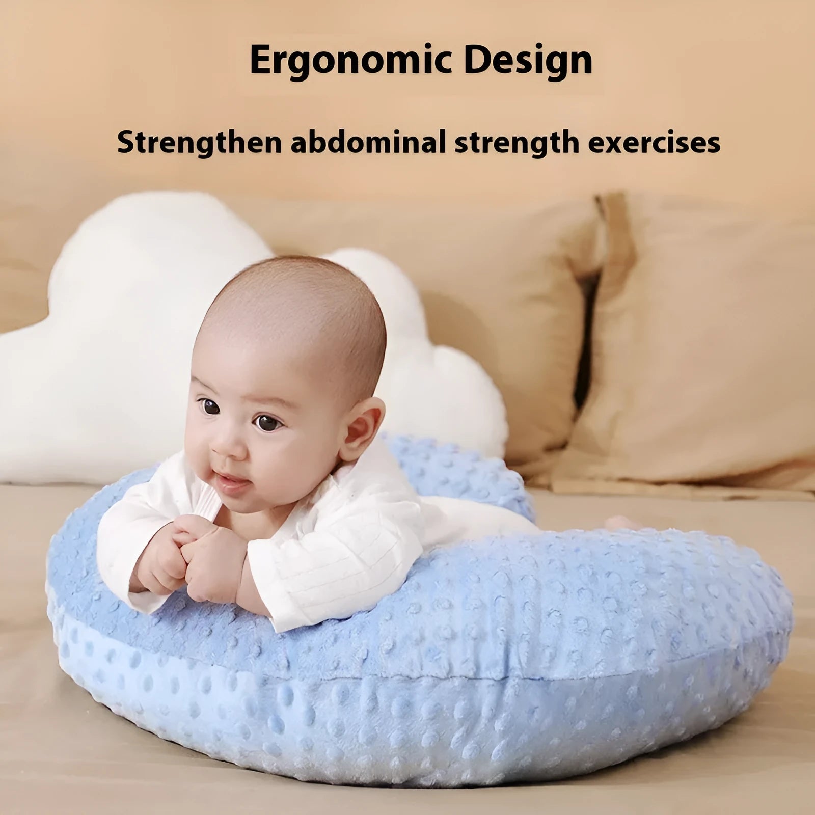 Multifunctional nursing pillow with a built-in spill channel, shown in a choice of colours.