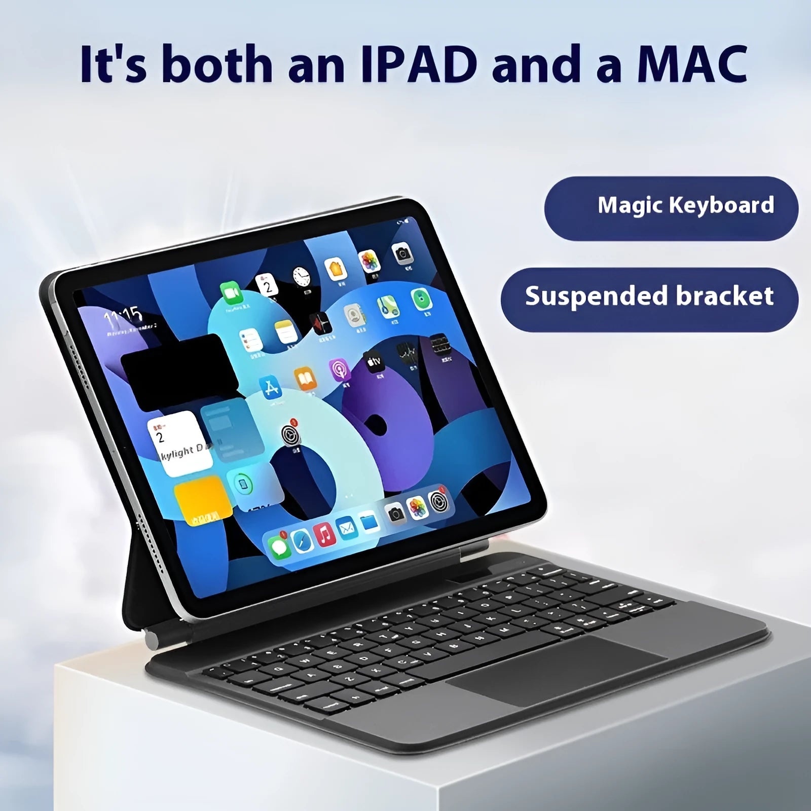 Suspension Magic Bluetooth keyboard with magnetic iPad attachment in black white pink purple or blue