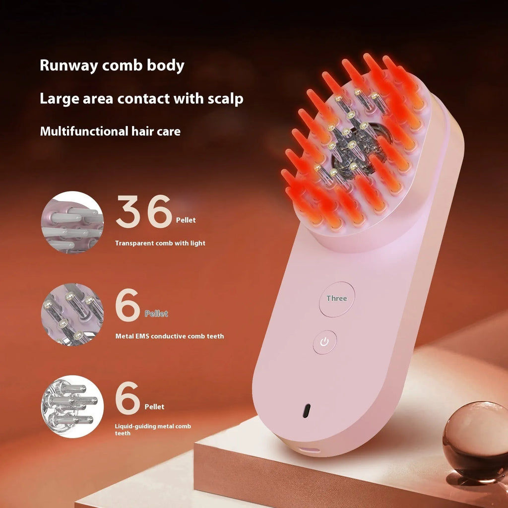 Smart massage comb with red light therapy for scalp treatment in pink and black colour options