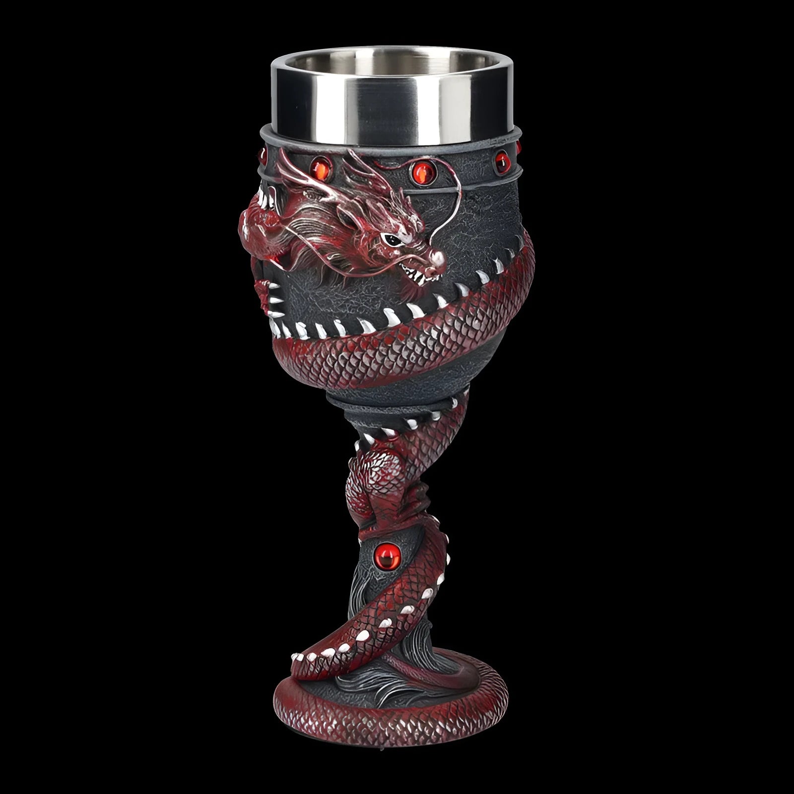 Chinese Dragon 3D stereo red wine glass in gold or red, 200ml capacity, stainless steel and resin construction.