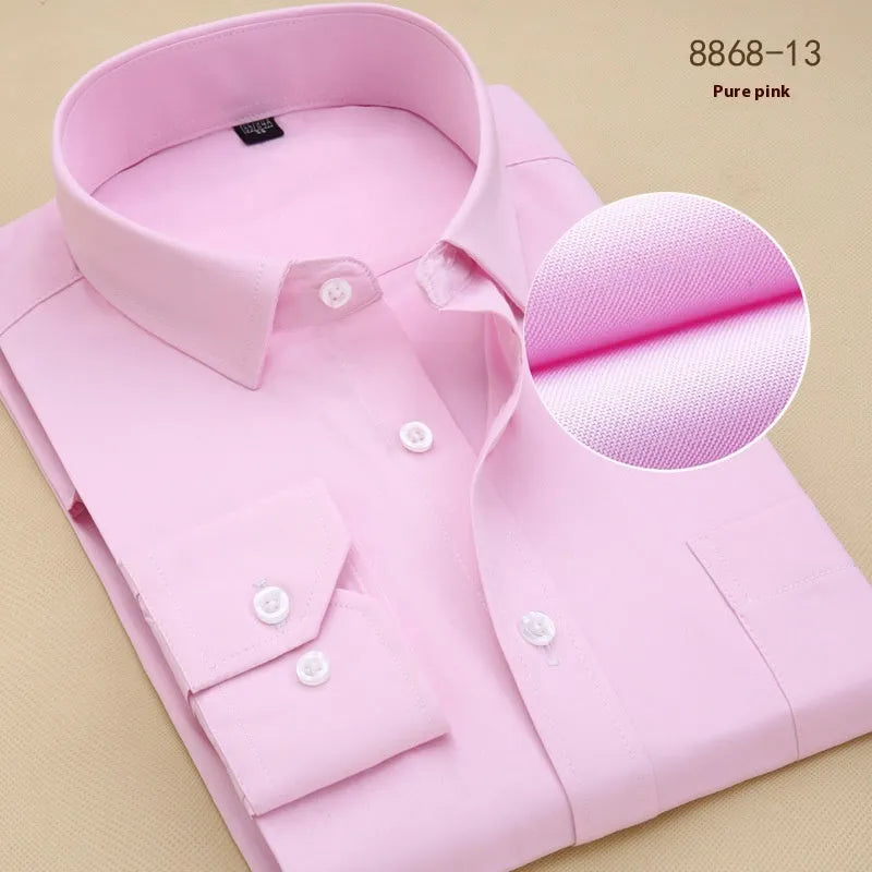 Men's black slim fit cotton business shirt with long sleeves and solid colour design