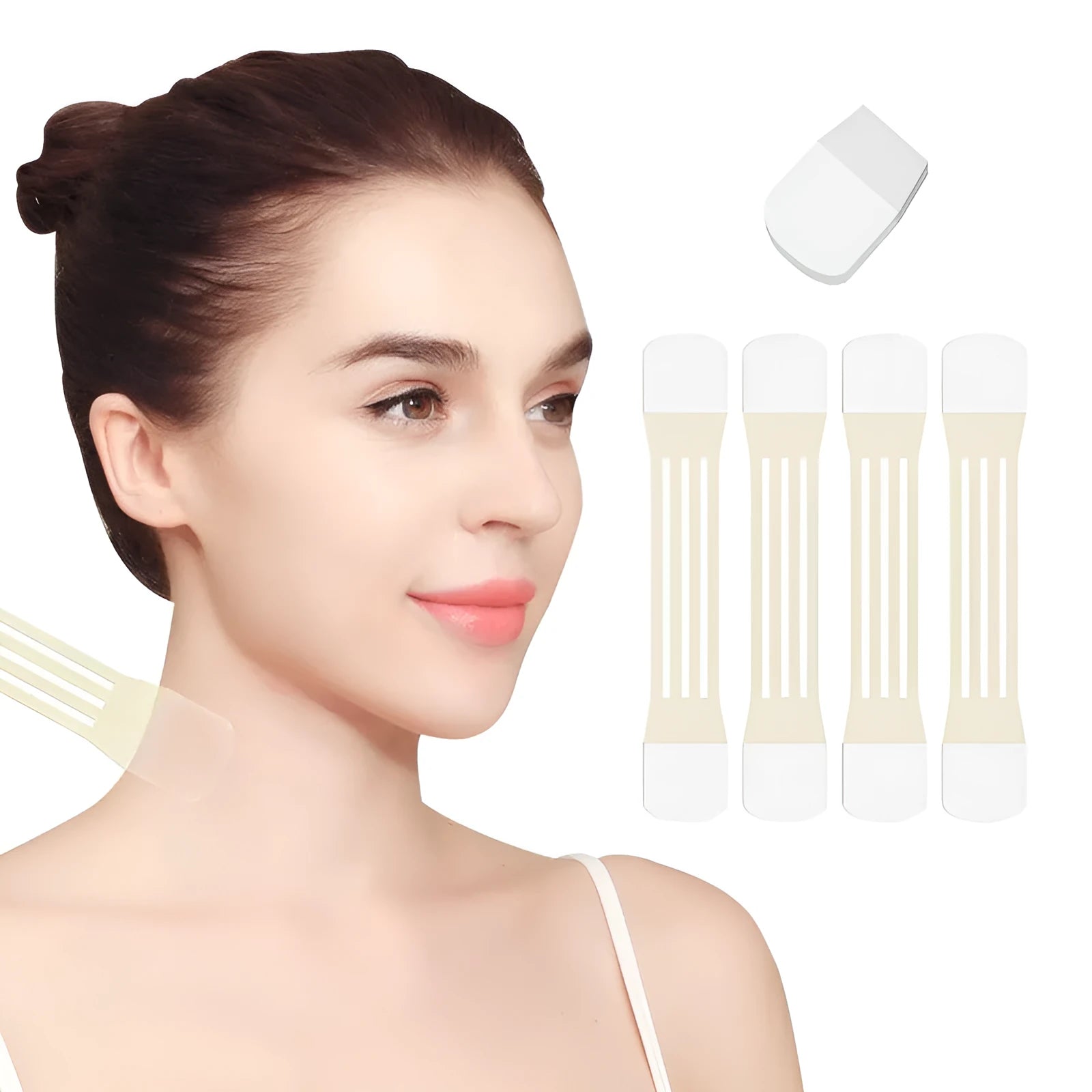 Skin tone neck firming adhesive tape with 4 packs and 20 patches for invisible neck support