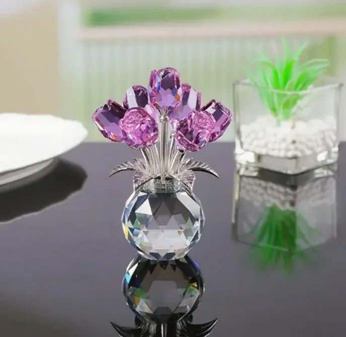 K9 crystal glass artificial rose decoration in geometric Chinese style, showing colour options.