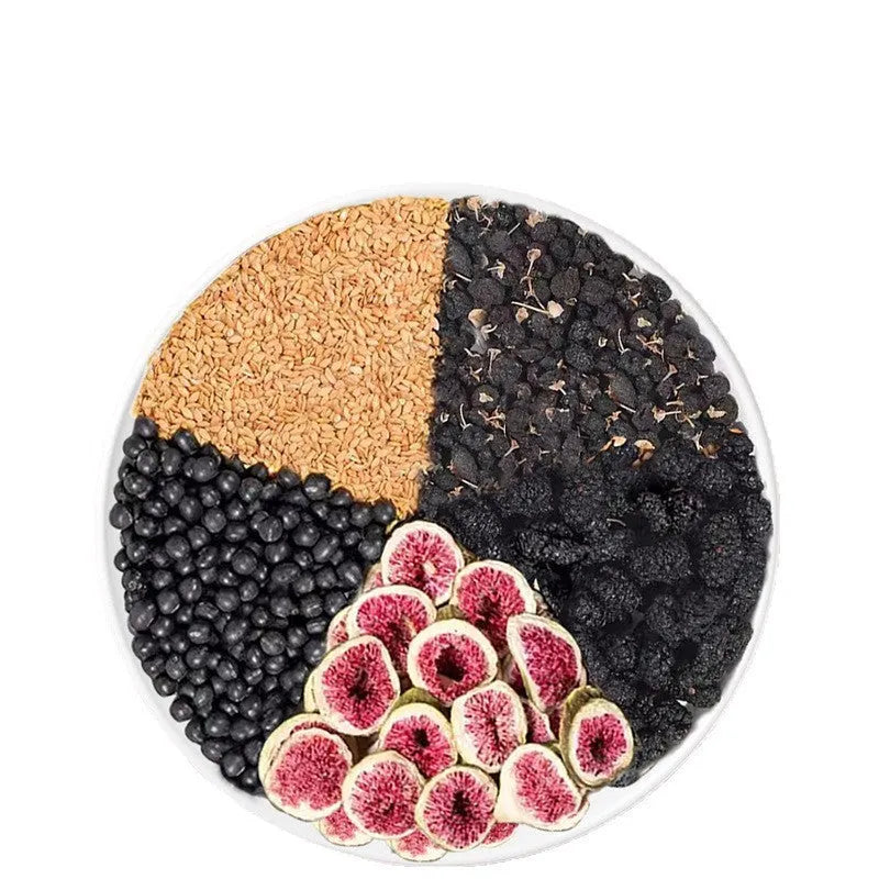 Black wolfberry herbal tea blend with mulberry, fig and flaxseed in tea bags with free cup