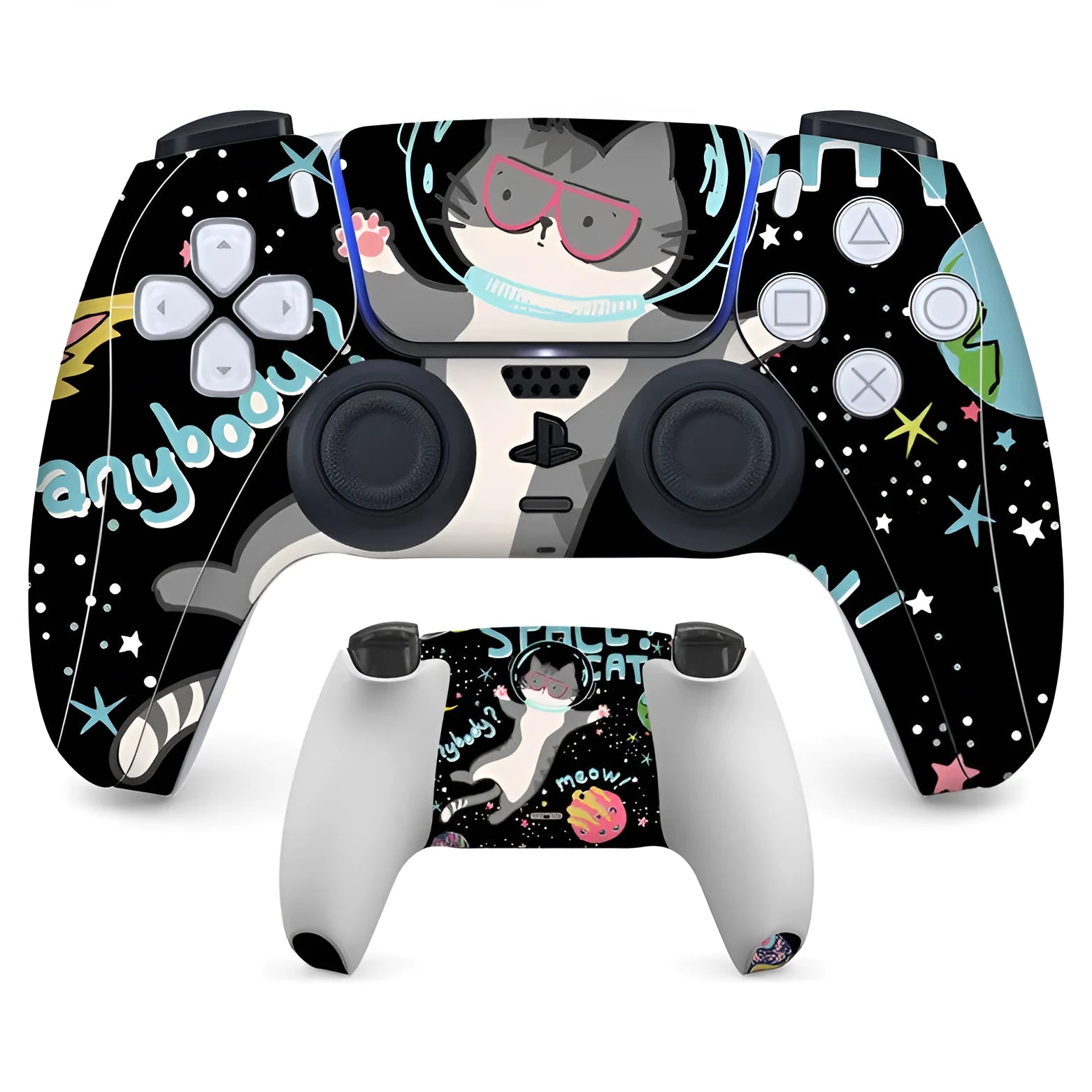 Set of micro-frosted PVC protective stickers for PS5 controller, front and back.
