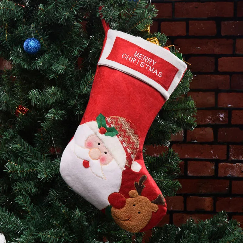 Christmas stocking with festive elk, old man, or snowman design made from non-woven fabric