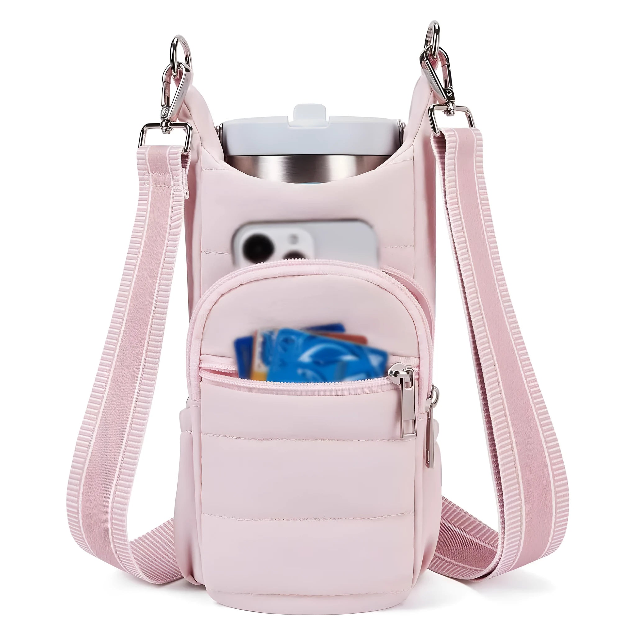 Black, pink and beige cloth water bottle bags for bicycles