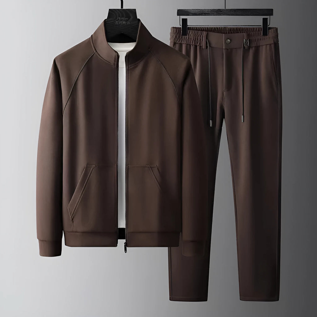 Men's stand collar sports suit in polyvinyl alcohol fibre with slim fit and long sleeves