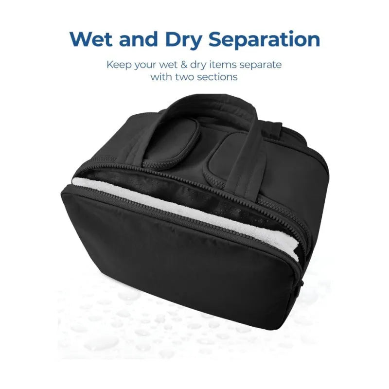 Large fluffy travel toiletry bag with wide open top, shown in a choice of colours.