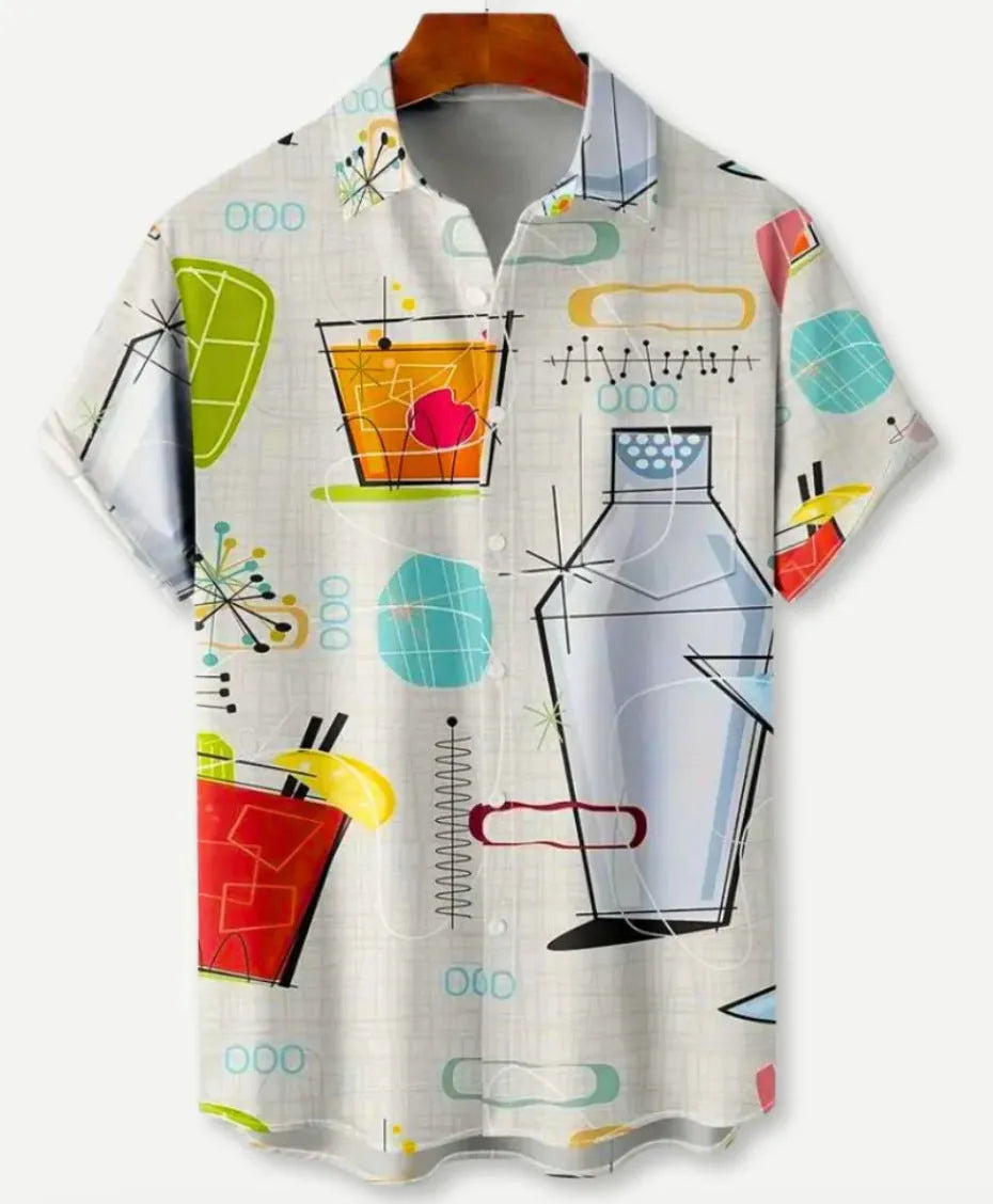 Hawaiian floral print short sleeve shirt with four-sided elastic polyester fabric