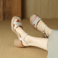Women's open toe platform sandals in apricot colour with round toe holder and rubber sole.
