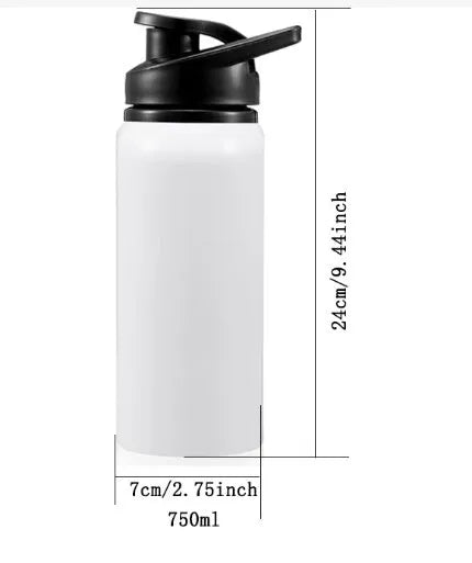 White aluminium sports water bottle for cycling in 600ml and 750ml sizes.