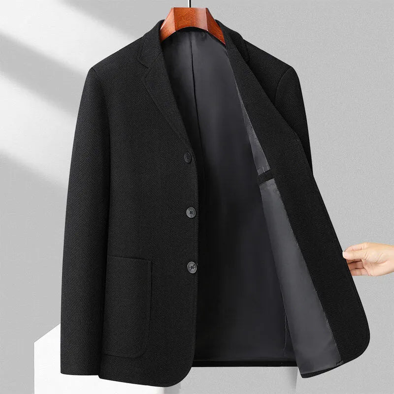 Men's loose fit wool coat in solid colours for spring and autumn casual wear