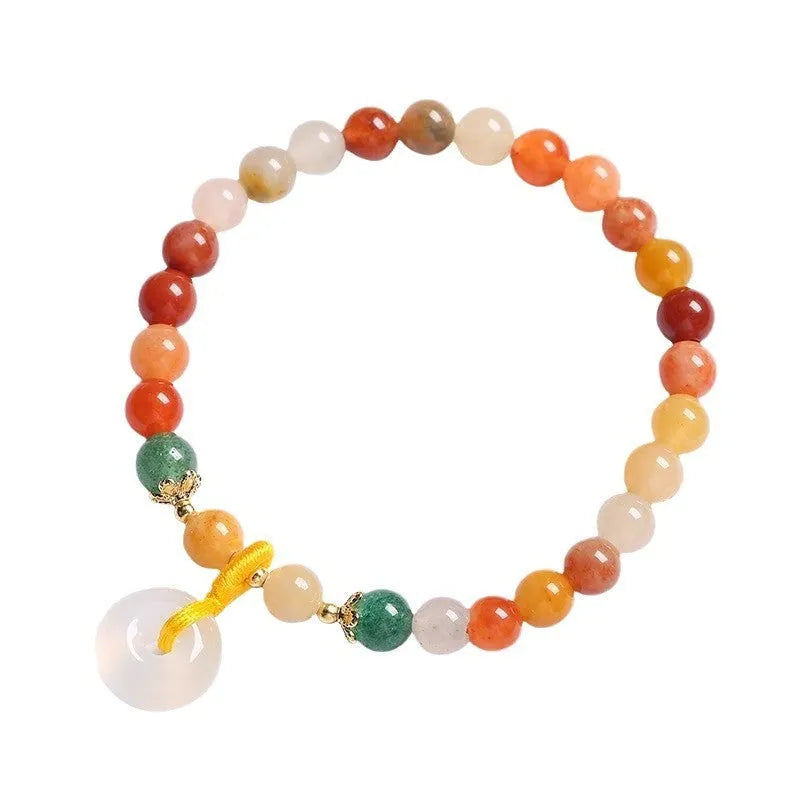 Handmade natural jade peace buckle bracelet with 6mm emerald and red agate beads