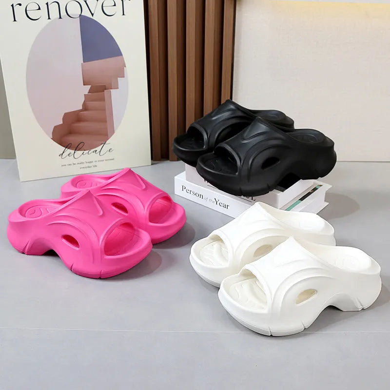 Super thick-soled EVA slippers for women in white black rose red colours
