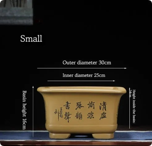 Large Chinese-style antique purple clay flower pot for indoor bonsai trees.