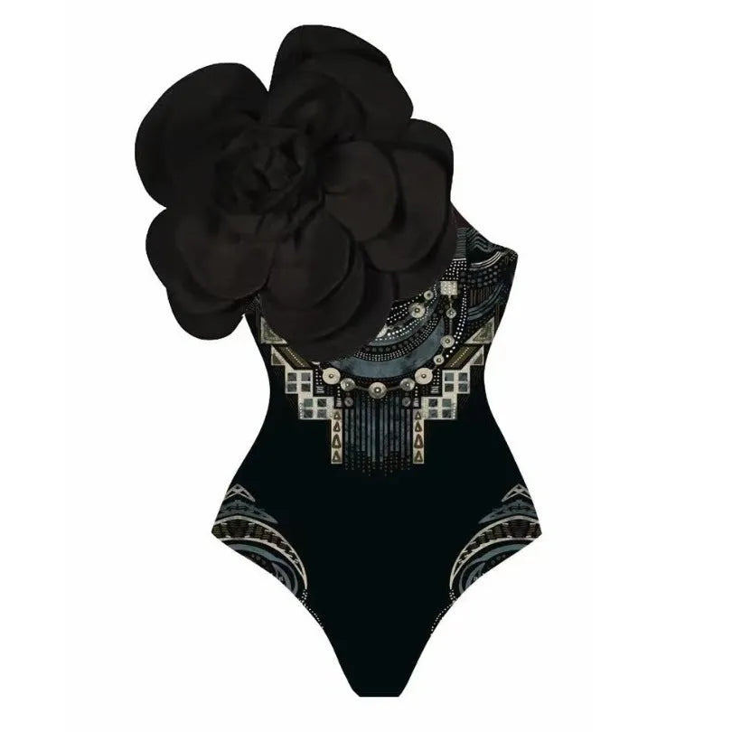 Women's floral one-piece swimsuit set with optional wrap skirt in polyester fabric