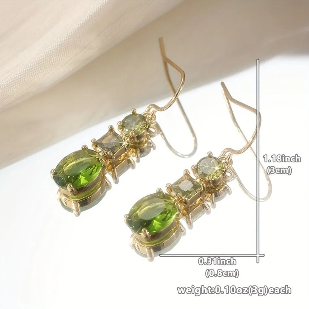 Green geometric bohemian earrings with quadrilateral design on copper alloy