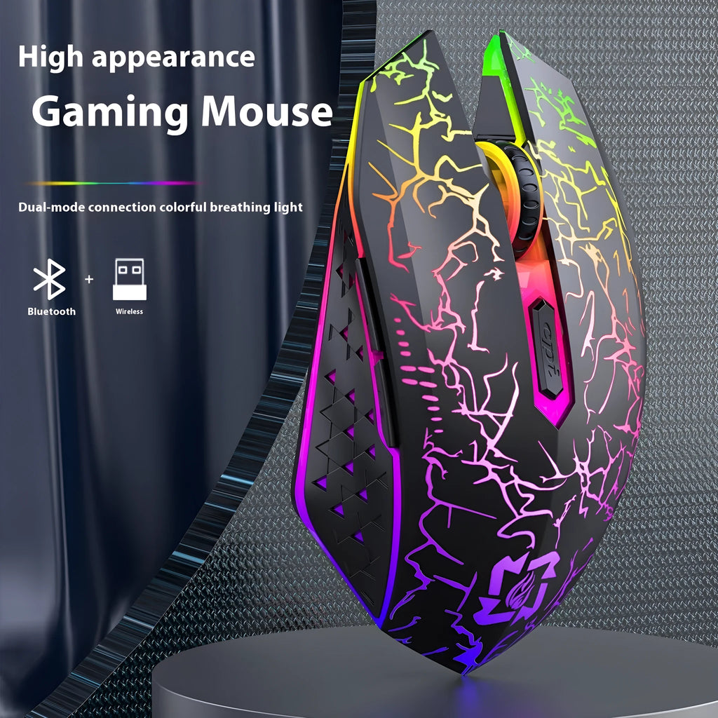 Black and white Bluetooth dual-mode gaming mouse with luminous breathing light and rechargeable design