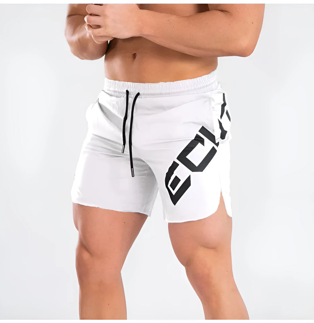 Men's elastic thin training running shorts in knee-length design with quick-drying nylon blend fabric