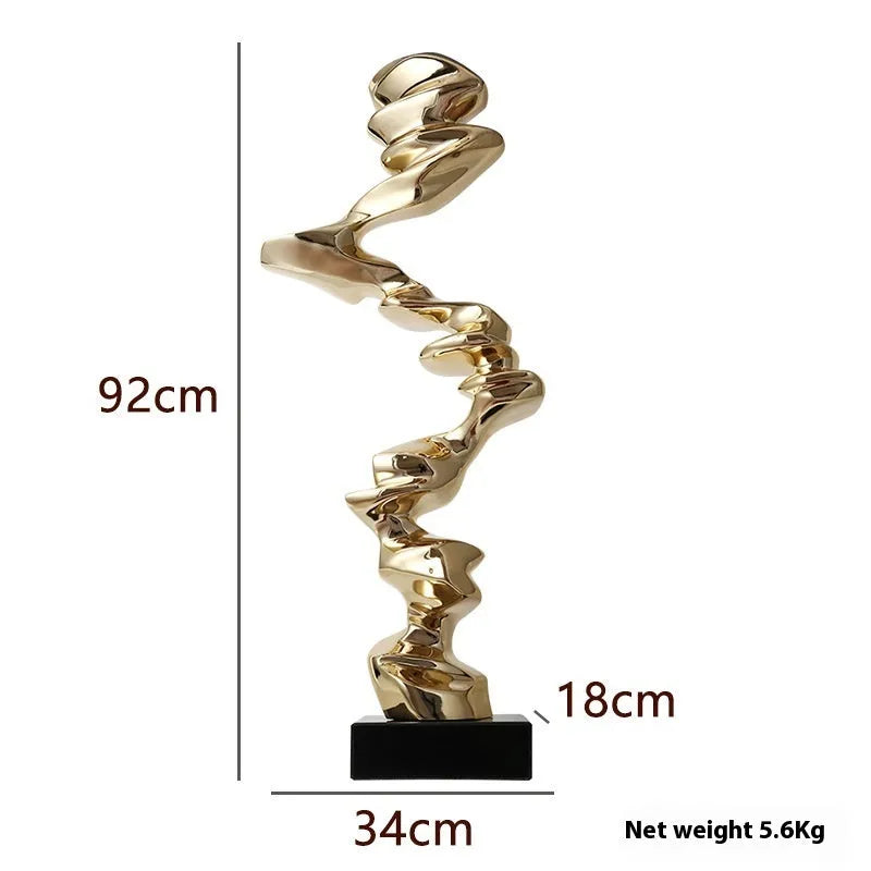 Modern minimalist abstract sculpture in natural resin, available in bright gold, elegant silver, or phantom blue.