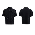 Men's deconstructed polo shirt with geometric pattern and multiple collar styles in loose fit