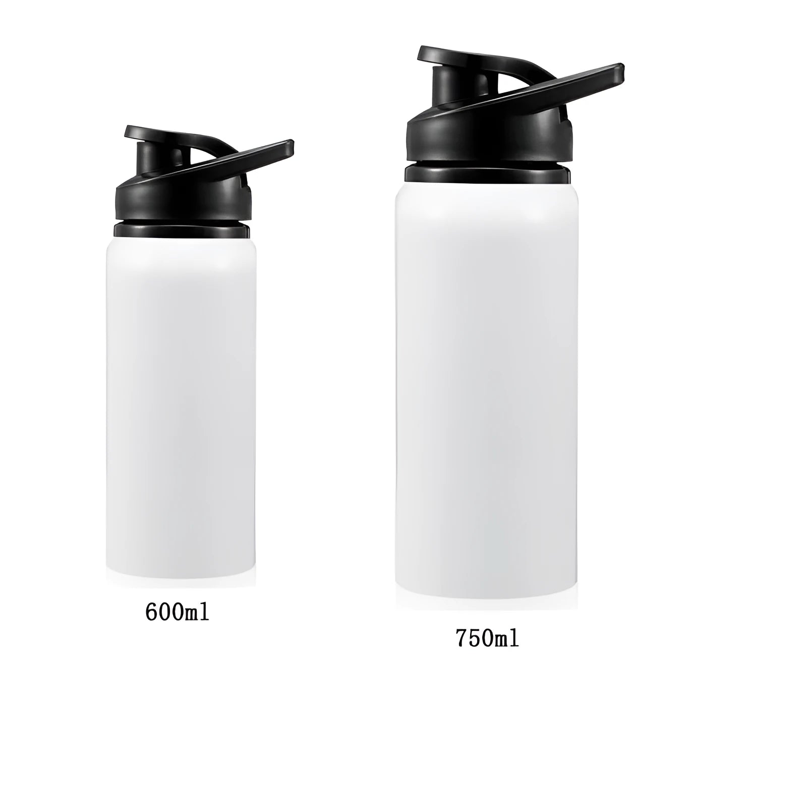 White aluminium sports water bottle for cycling in 600ml and 750ml sizes.