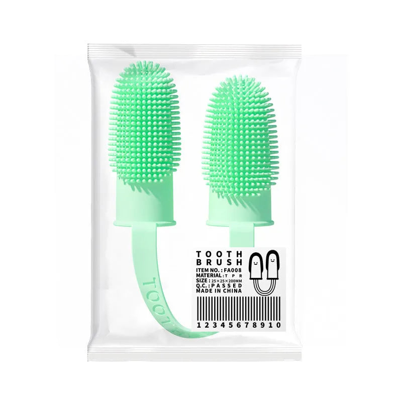 Pet dental cleaning finger set with TPR dual brushes in multiple colours