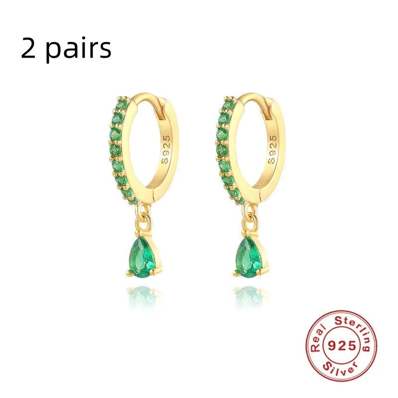 S925 sterling silver water drop earrings with geometric shape and diamond/gemstone accent options