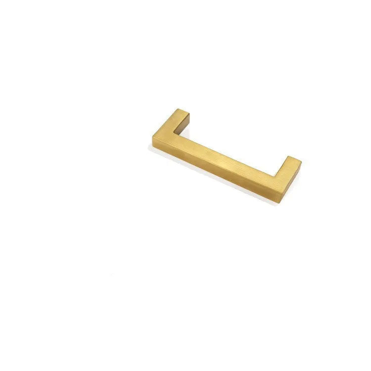Stainless steel square pipe cabinet door handle in a brushed finish.