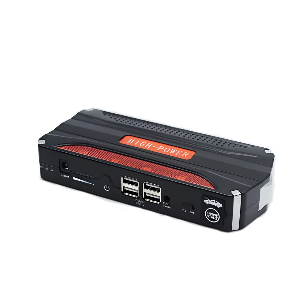 Black and red 12V vehicle emergency starting power supply measuring 178mm with 7800mAh capacity