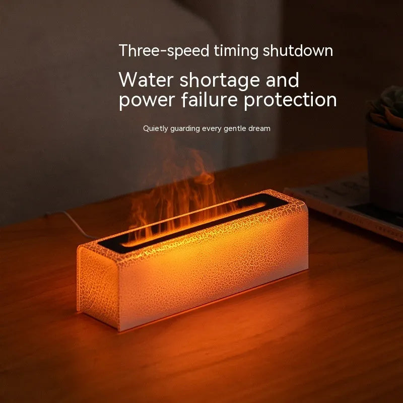 Square lava flame aroma diffuser humidifier with USB cable and lighting effect in black or white