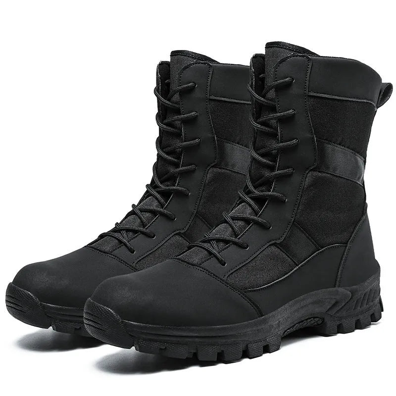 Men's black and camouflage high-top sports shoes with mesh construction in extended sizes