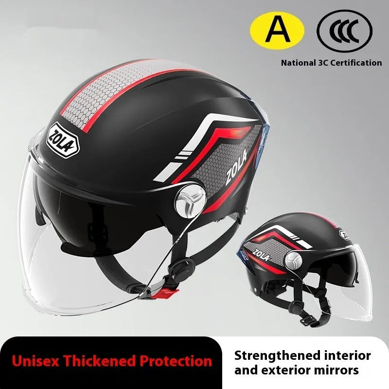 3C certified ABS motorcycle half helmet with a dual mirror sun visor shown in a light brown colour variant.