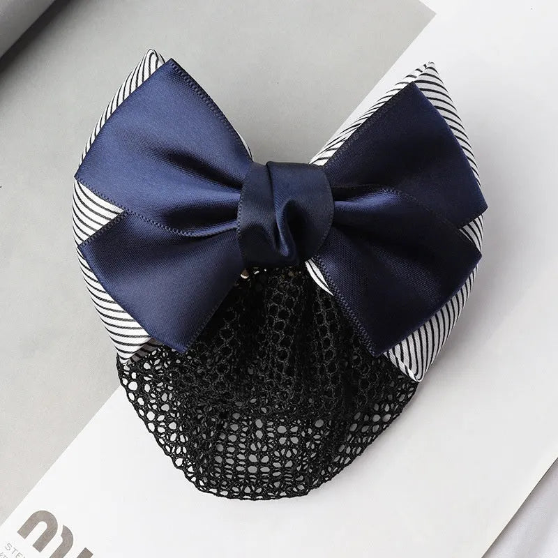 Professional two-bow mesh hair clip for female workers in various colours.