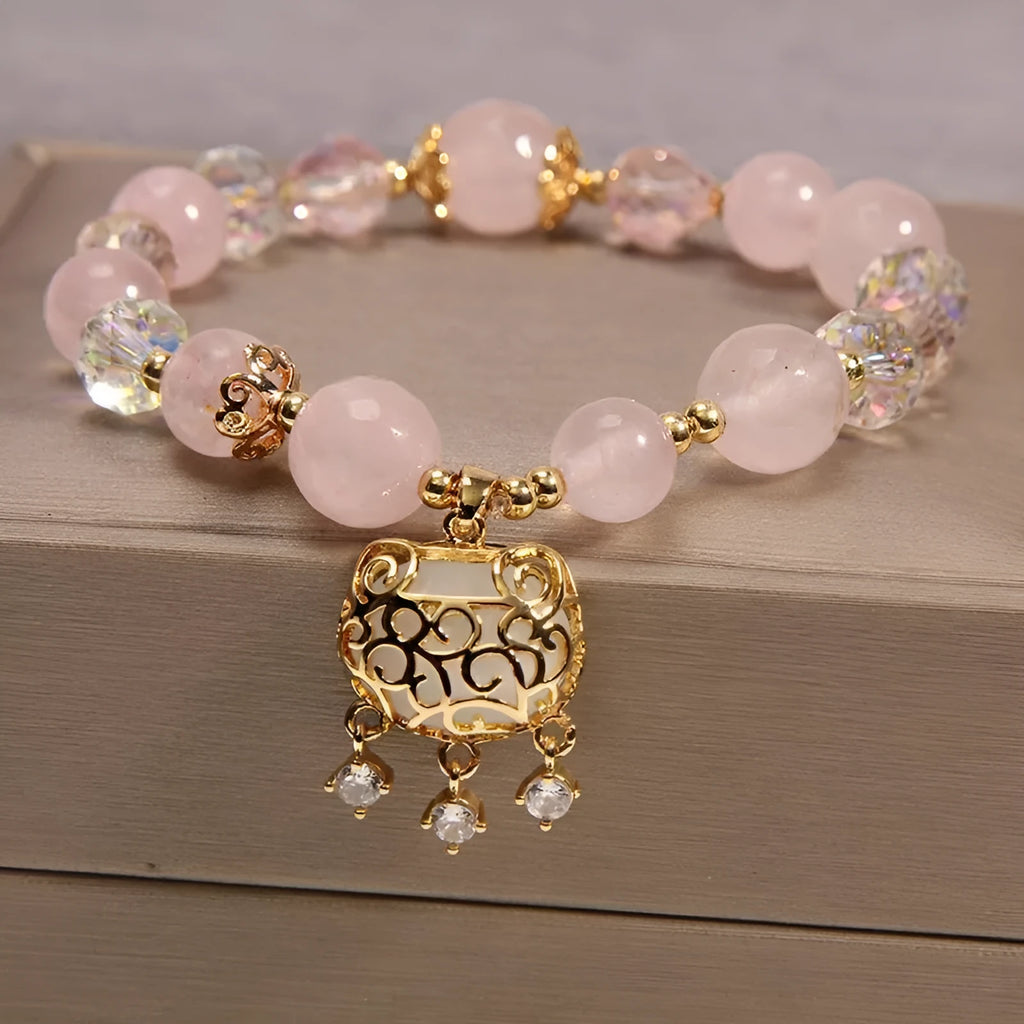 Khaki yellow agate crystal women's bracelet on gold silk thread