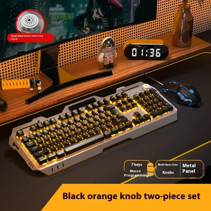 Aluminium mechanical-feel keyboard with control knob in silver black or metal grey colour with RGB lighting