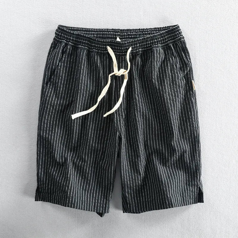 Men's striped casual shorts in loose straight-leg fit with elastic waistband.